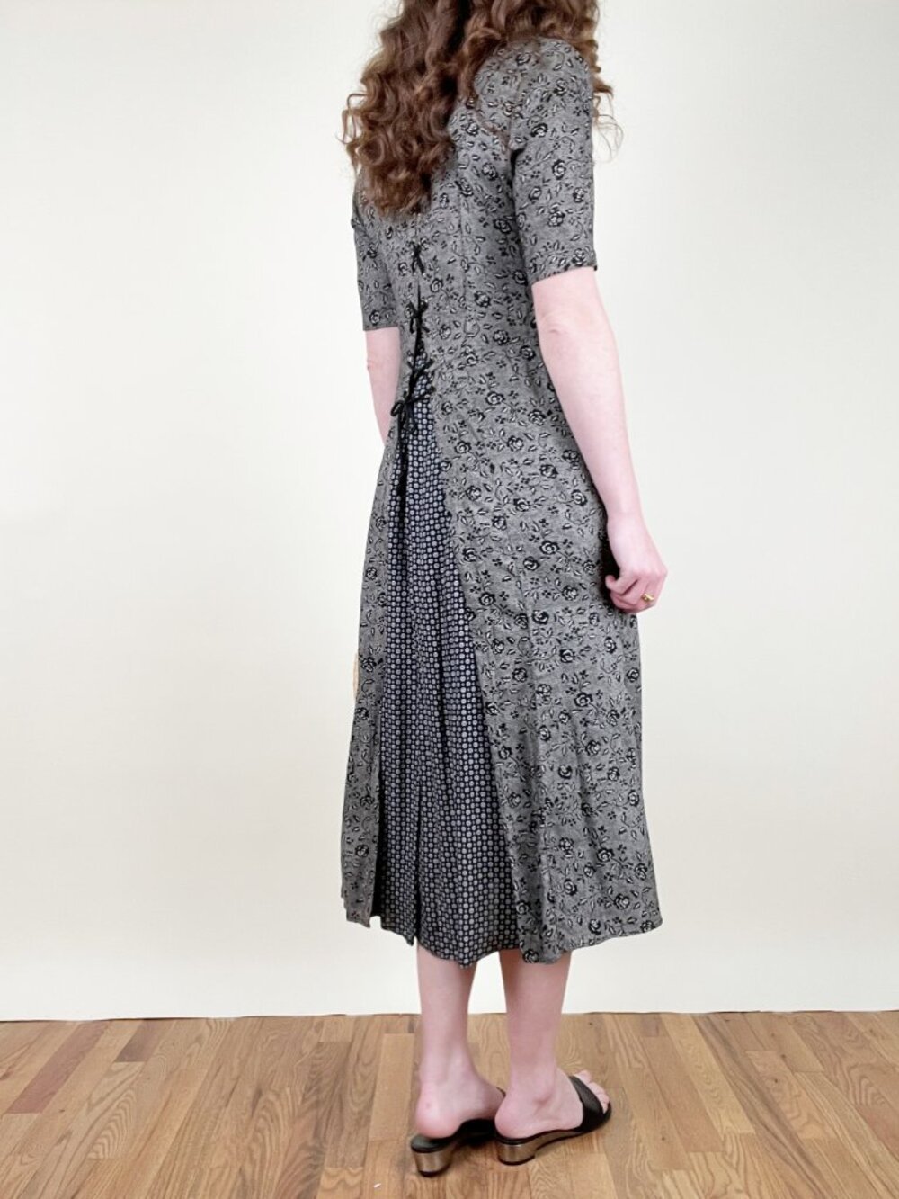 Vintage Lace Up Midi Dress Whimsigoth Corset Grunge Cottagecore Prairie Witchy - Picture 3 of 9